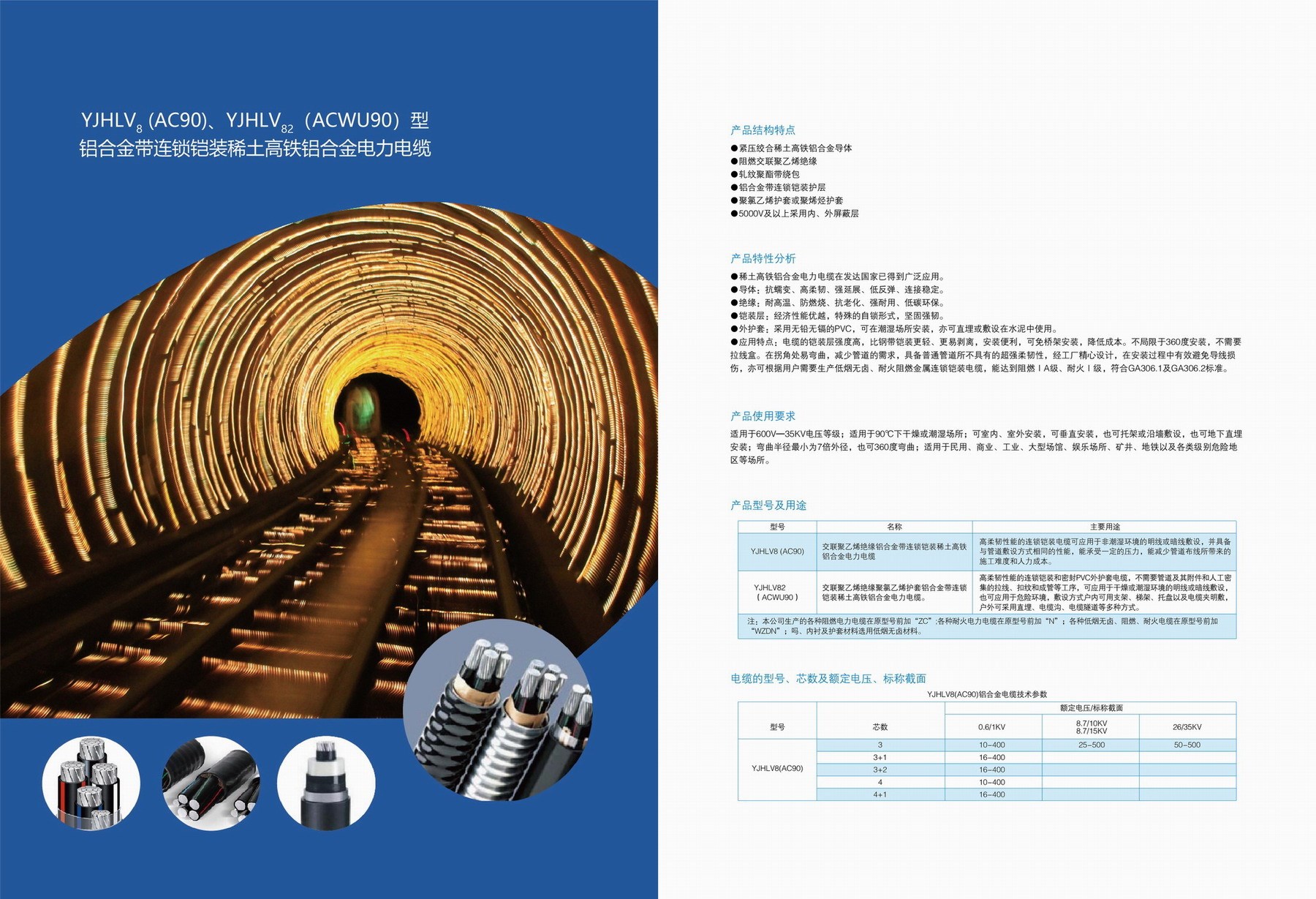 YJHV8(AC90)、YJHLV82(ACWU90)型鋁合金帶連鎖鎧裝稀土高鐵鋁合金電力電纜(圖2)